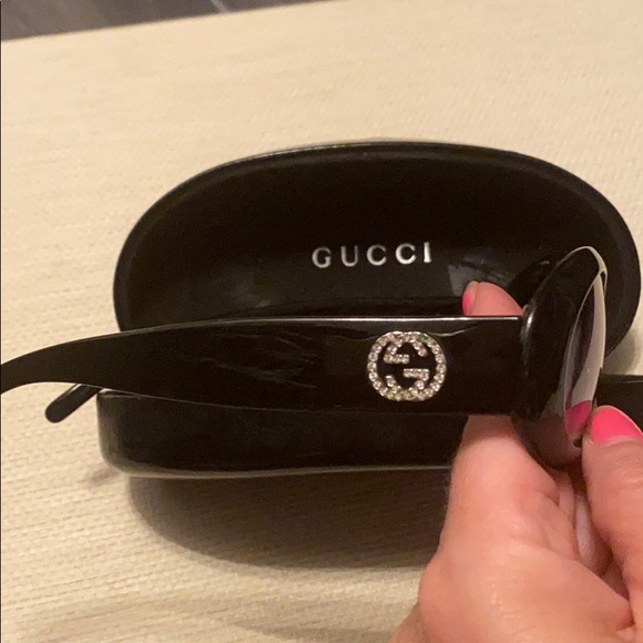 Gucci Oval Rhinestone GG Black Sunglasses - Picture 1 of 14